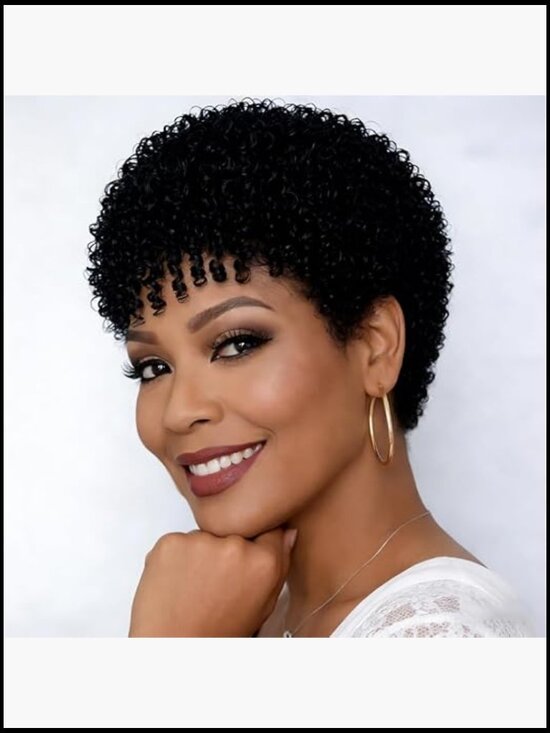 Short Curly Pixie Cut Wig 100% Human Hair Glueless Layered with Bangs main image 4